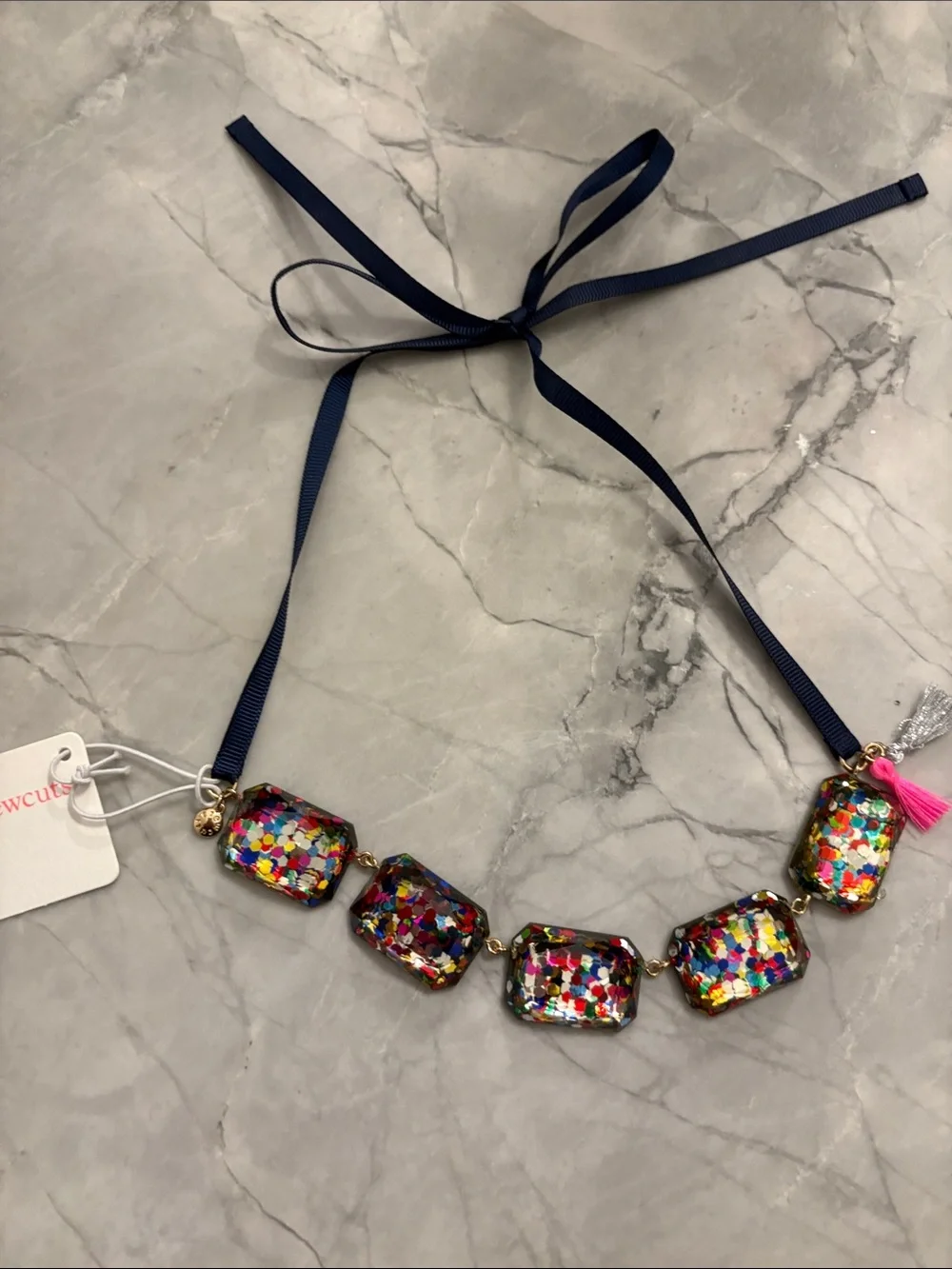 Crewcuts chunky glitter resin bead tie necklace